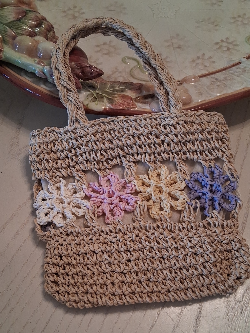 Floral Straw Bag Tote Brown & Multicolor. NW OT. Extra Small For Baby Girl. - Picture 3 of 16